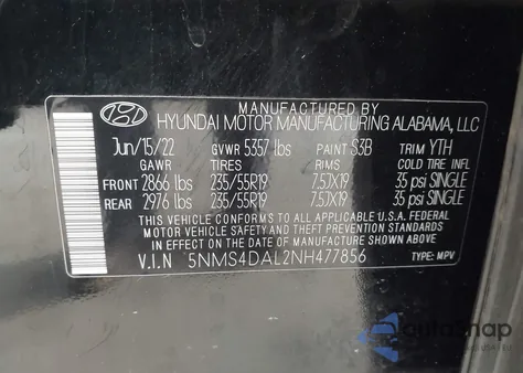 2022 Hyundai Santa Fe Limited из США, поврежденный, VIN 5NMS4DAL2NH477856